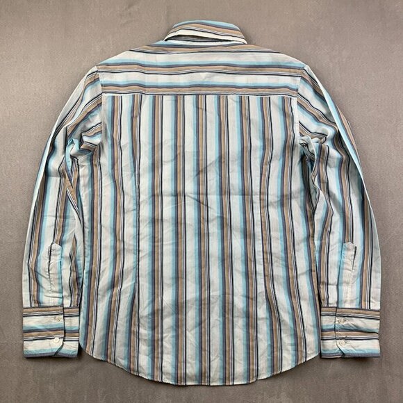 Diesel Mens Shirt Large White Blue Vertical Striped Button Up Long Sleeve - Picture 7 of 7